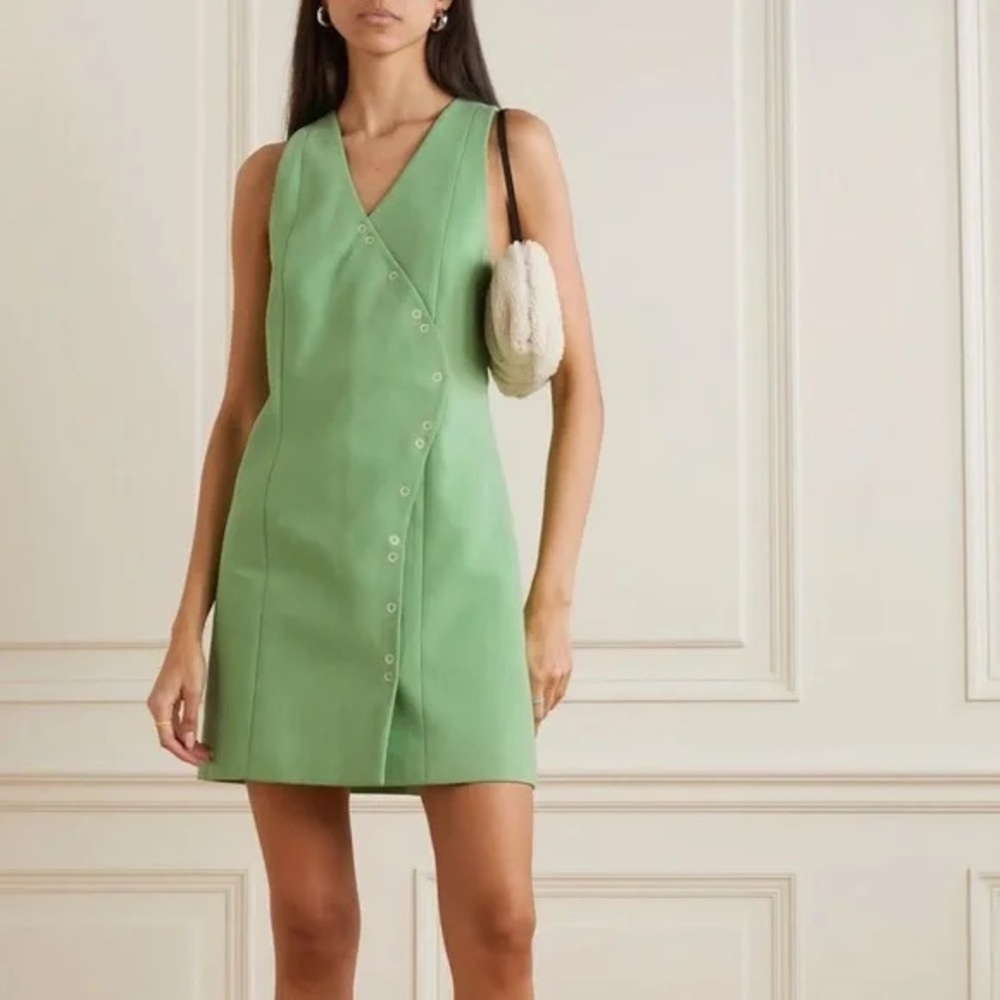 Ganni Green Sheath Mini Dress V-Neck Cocktail